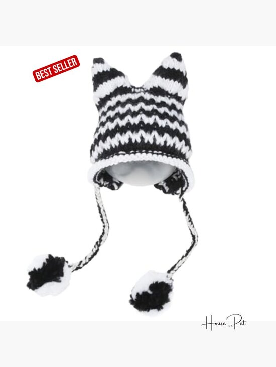 Cat Ear Beanie with Ear Flap Pompom Y2K Gothic Handmade Crochet Beanie for Women main image 6